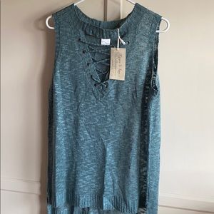 NWT Grace & Lace sleeveless lace up sweater